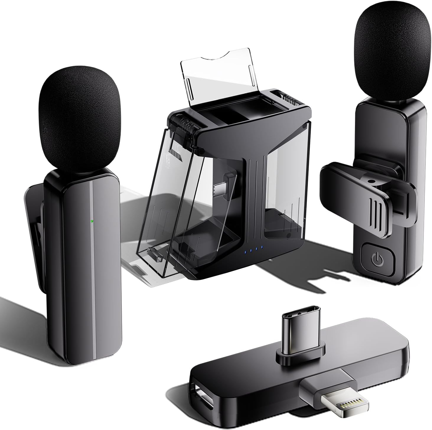 2 Pack Wireless Mini Lavalier Lapel Microphone for Iphone,Ipad - Cordless Double Mics Plug and Pick-Up 2.4G Ultra-Low Delay Built-In Noise Reduction Chip 5H Working Time for Two-Person Creator