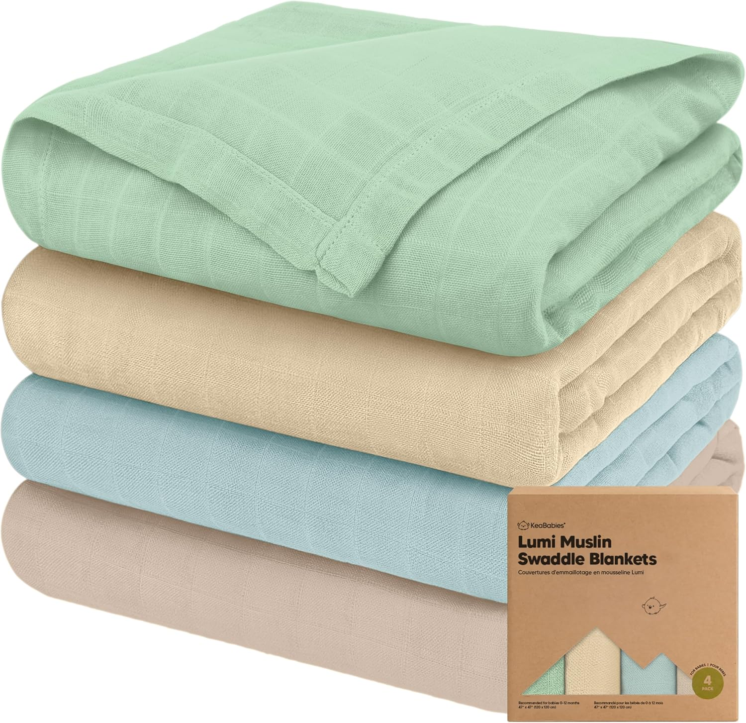 4-Pack Muslin Swaddle Blankets for Baby Boys, Girls - Organic Baby Blankets for Girl, Boy, Baby Swaddle Blanket Unisex, Receiving Blankets, Swaddles for Newborns, Newborn Baby Essentials (Lavender)