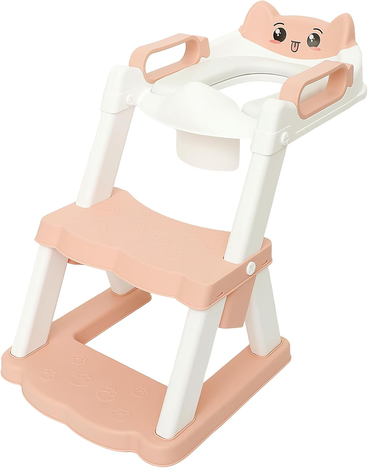 Potty Training Seat with Step Stool, Foldable Training Ladder anti Slip, Adjustable Height Comfortable Safe Potty Seat for Kids Boys Girls (Pink)