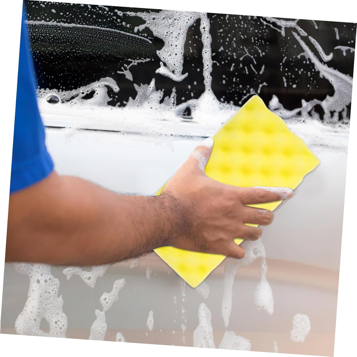 Cabilock Car Cleaning Sponge Scrubber Block, Yellow Honeycomb Wave Pattern, Multipurpose Car Wash Sponge for Exterior Care and Detailing, Sturdy Automotive Cleaning Tool for Scratch-Free Polishing image number 2