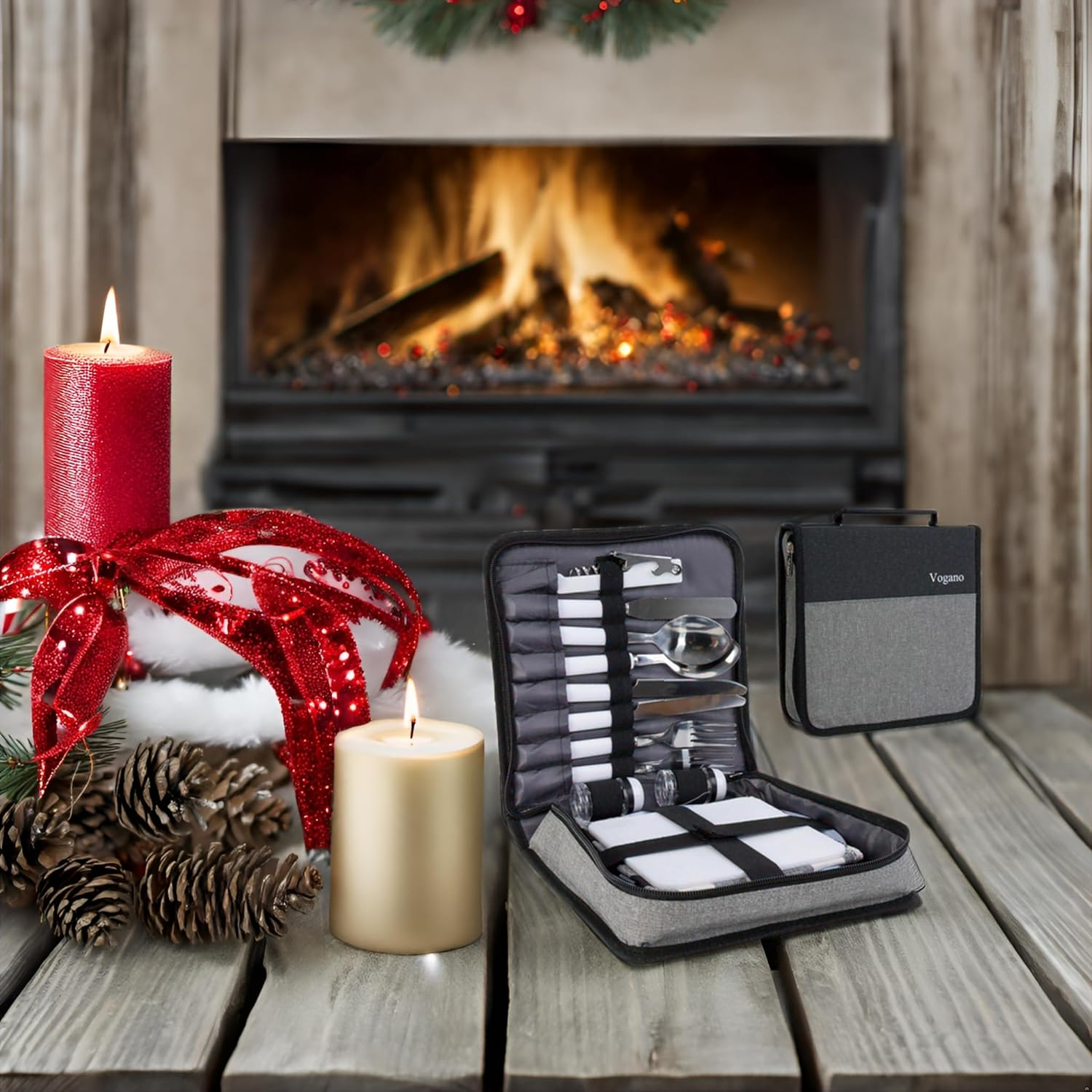 Picnic Set for 2 - Includes 16 Pcs, Portable Travel Utensils with Case, Reusable Camping Cutlery Plates, Stainless Steel of Spoons and Forks, for Hiking, Camp, BBQ, Gift (Grey) image number 5