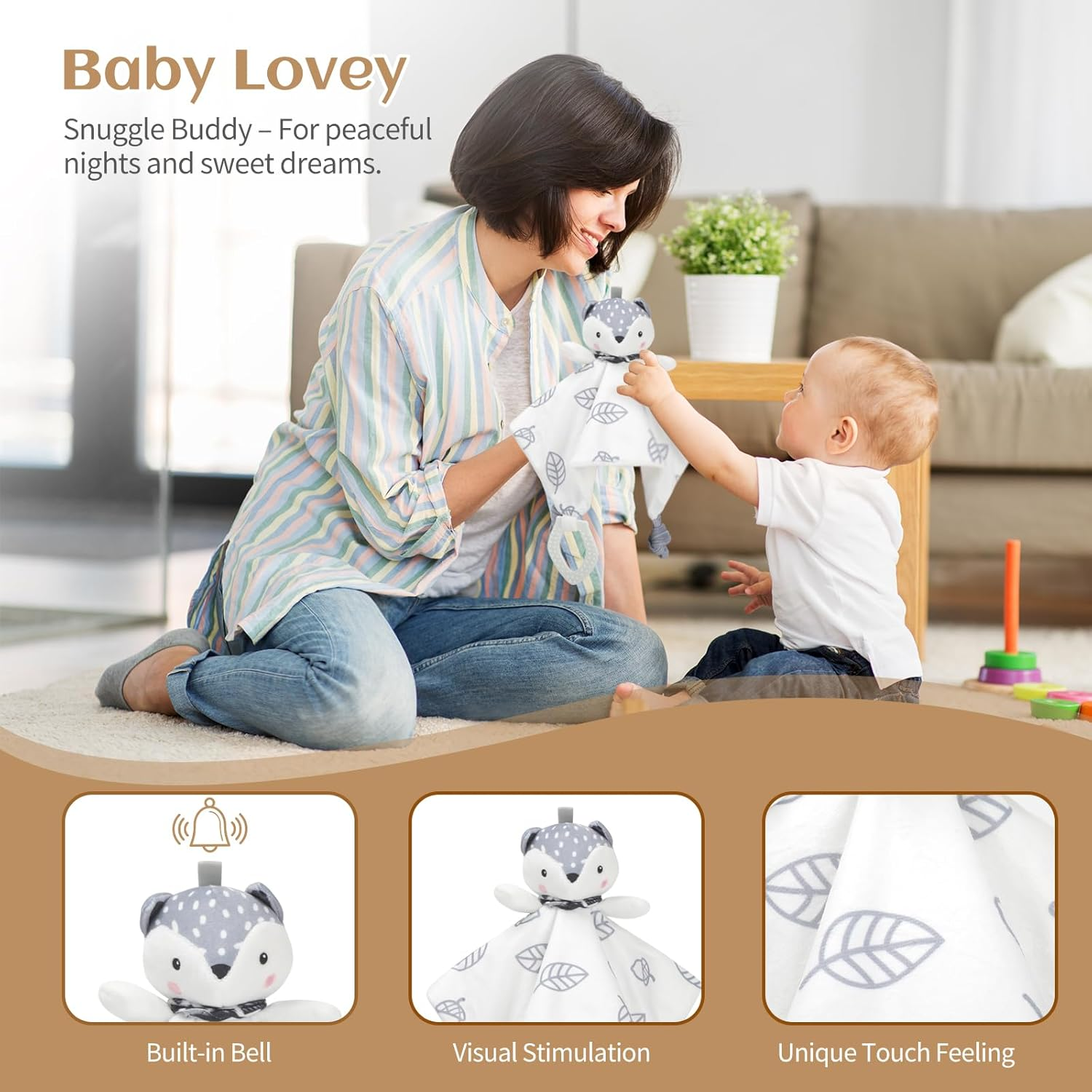 Omebel Baby Shower Gifts, 8PCS Newborn Baby Gifts for Girls Boys, Baby Lovey Blanket Wooden Rattle & Greeting Card with Baby Gift Basket image number 6