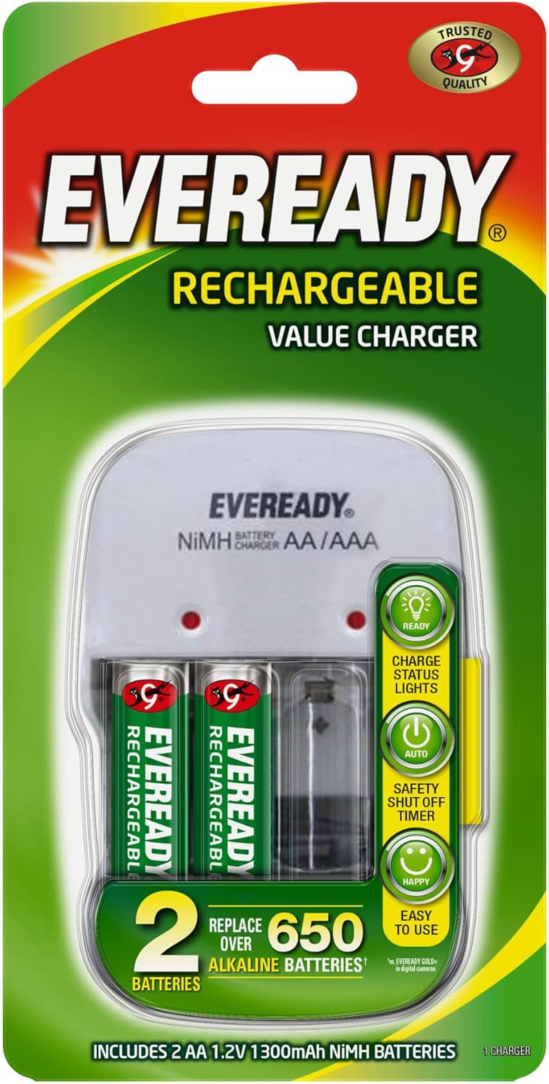 Eveready Value Charger, 1 Count - 2AA Batteries Included