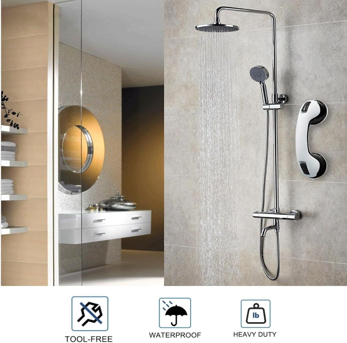 2Pcs 12 Inch Suction Grab Bar Shower Handle with Strong Hold Suction Cup,Suction Cup Anti-Slip Handrail,No Drilling,For Bathroom,Household,Elderly, the Injured,Black