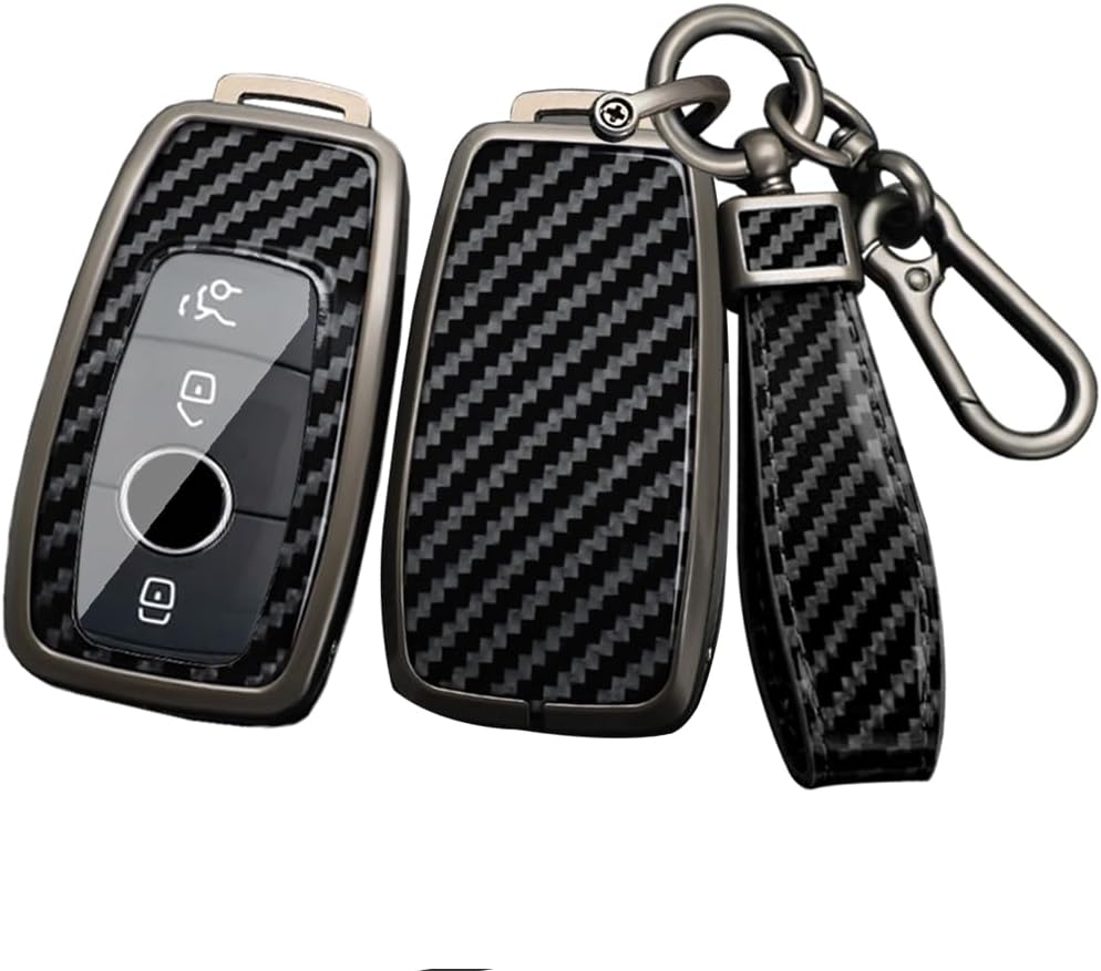 Ontto Alloy Car Key Fob Cover Fit for Mercedes Benz a C E S G Class GLC CLE CLA GLB GLS W177 W205 W213 W222 X167 AMG Key Case Keyring PVC Key Shell Holder Keychian Accessories 3/4 Buttons Black