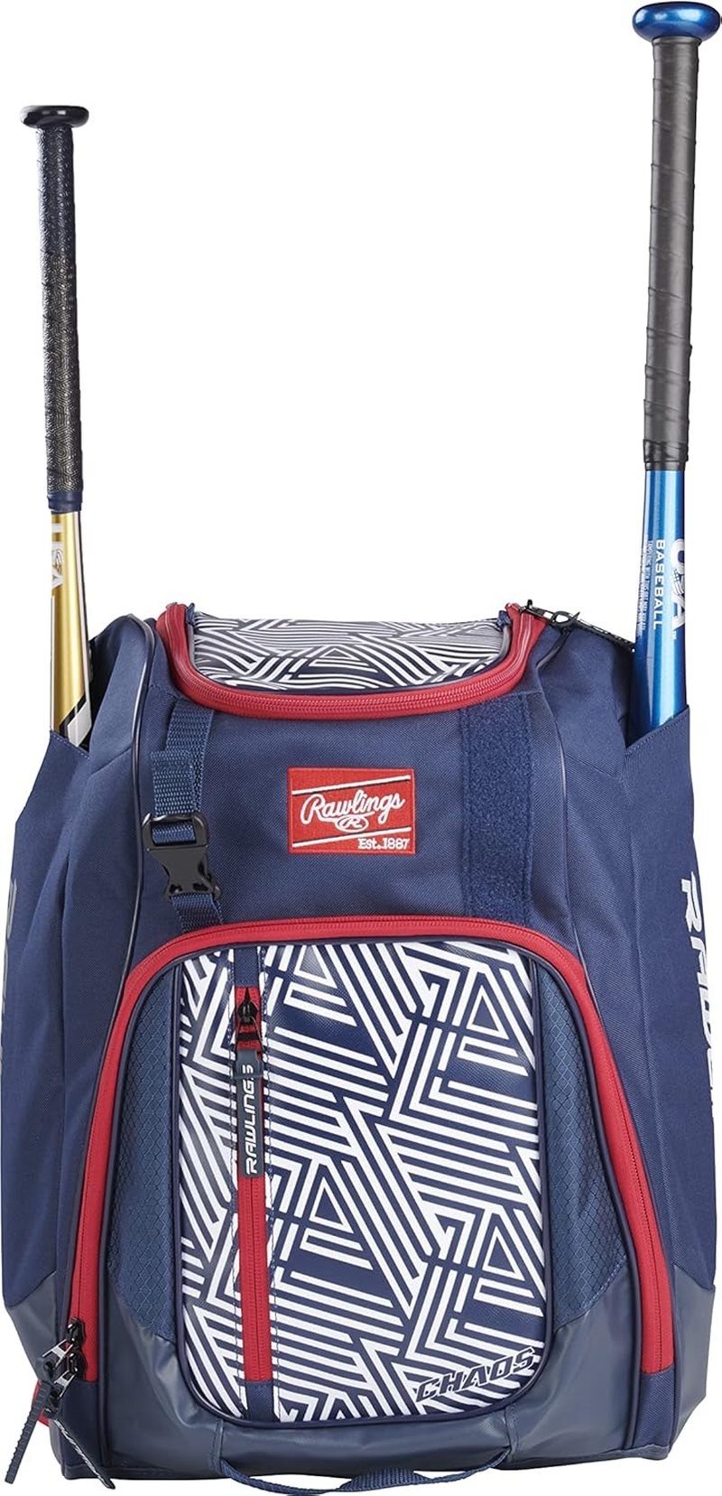 Rawlings | Chaos Backpack Bag Series | T-Ball & Youth | Baseball & Fastpitch Softball | Multiple Colors