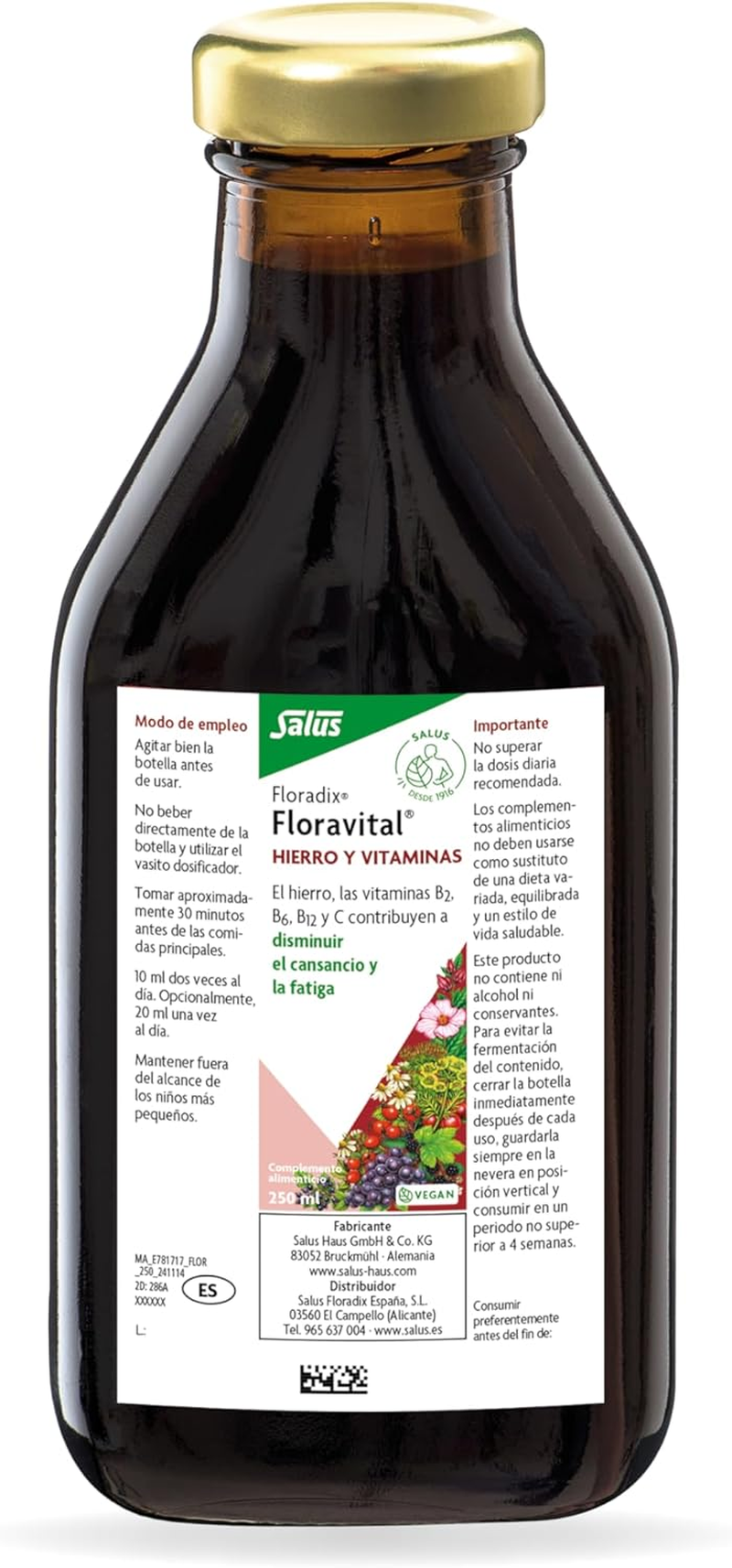Floradix Floravital Iron & Vitamin Formula Liquid, 250Ml