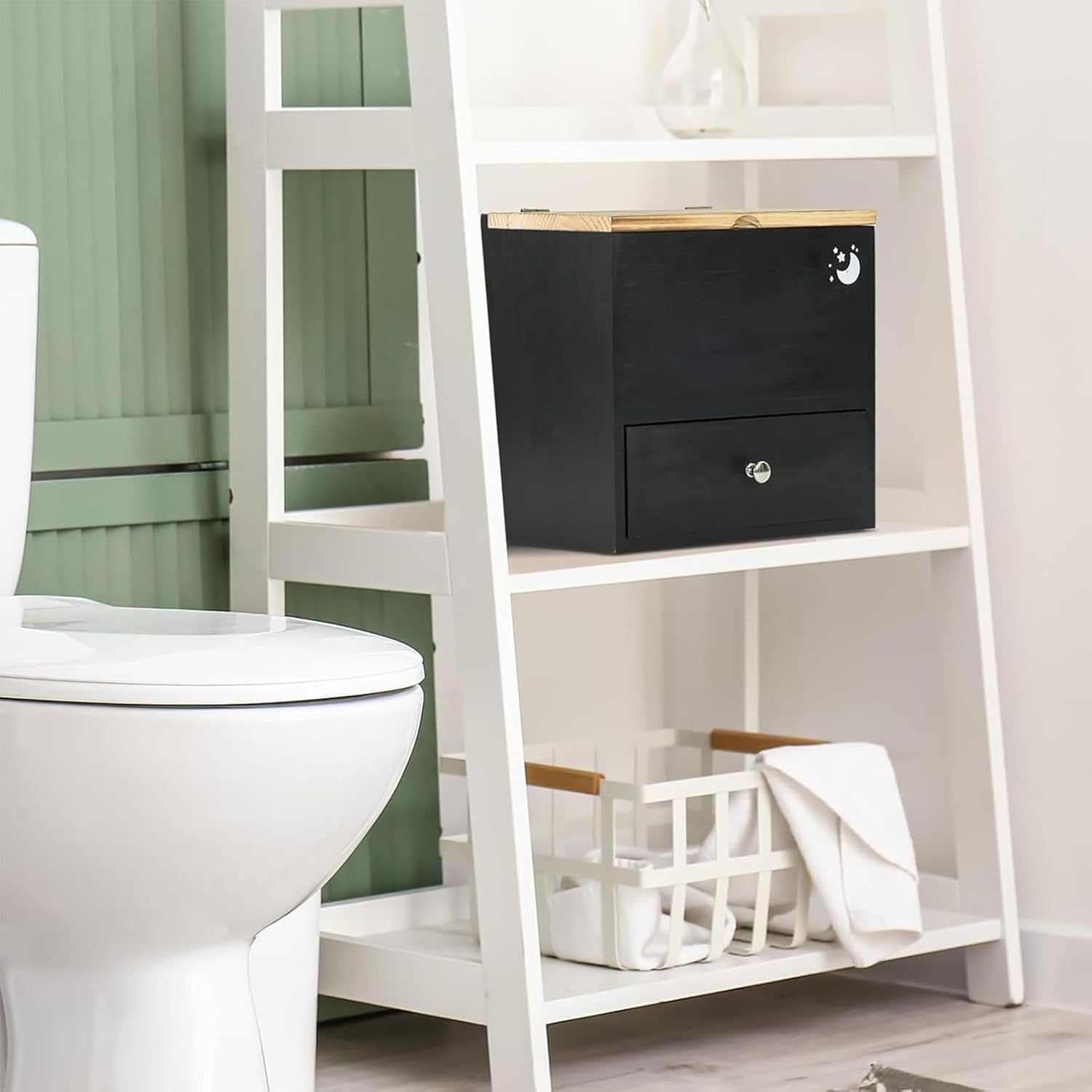 Tampon Holder for Bathroom, Period Box Sanitary Products Organiser with Lid, Wooden Feminine Box with Drawers, for Bathroom Decoration and Storage image number 6