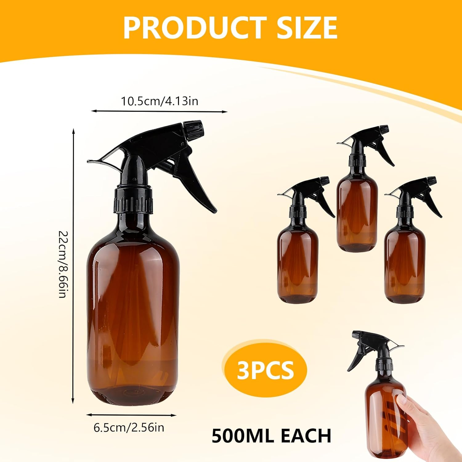 3 Pcs Empty Amber Spray Bottles 500Ml Refillable Amber Spray Bottles with Adjustable Nozzle, Premium Dark Spray Bottle for Disinfectants, Gardening, Pet Care & Cleaning Solutions with Leak image number 4