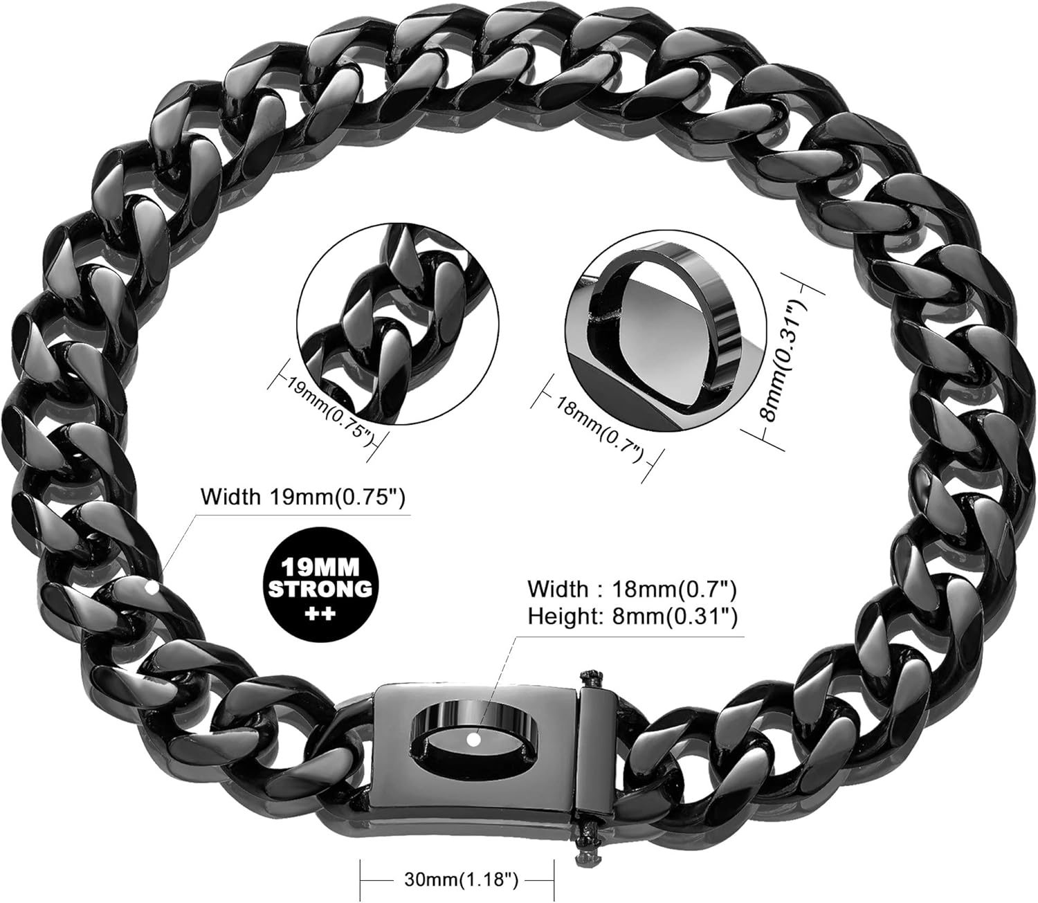 W/W Lifetime Dog Chain Collar Walking Collar with Design Secure Buckle 19MM Black Cuban Link Strong Heavy Duty Chew Proof Chain(19Mm, 10") image number 1
