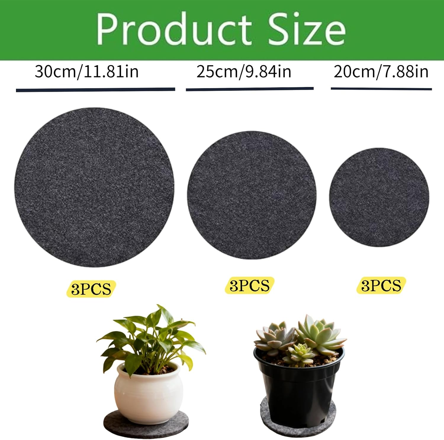 Abeillo 9PCS round Felt Plant Mat Reversible Fabric Coaster Mat Absorbent Waterproof Plant Pot Saucers for Gardening, Indoor and Outdoor Pots, DIY Craft Supplies(8&rdquo;, 10&rdquo;, 12&rdquo;Grey) image number 4