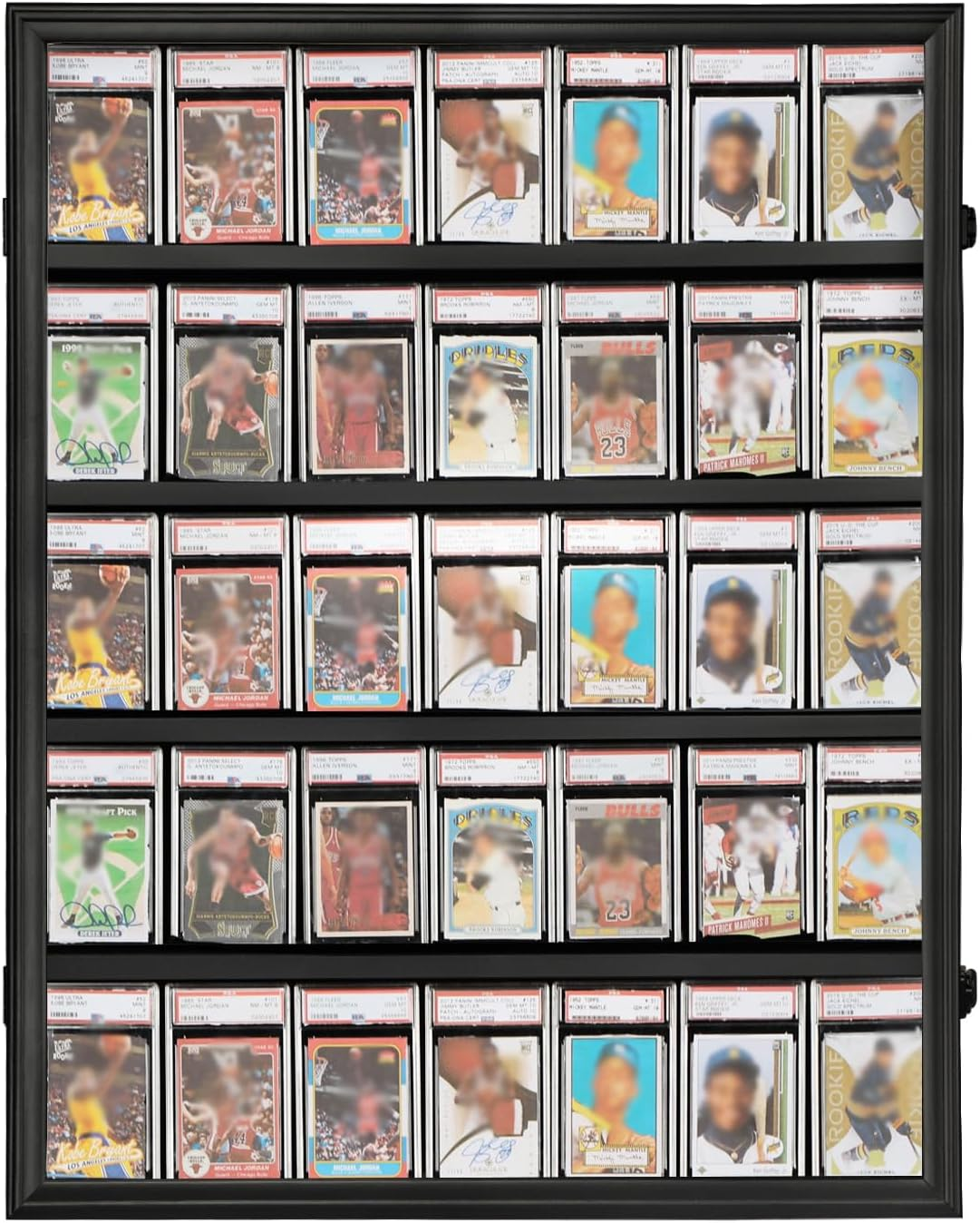 Sboitflmm 35 Graded Baseball Card Display Case - Wall Mount with Lock - UV Protection Acrylic - Sports Trading Cards Frame for Basketball, Football & Hockey (-Vertical) image number 1