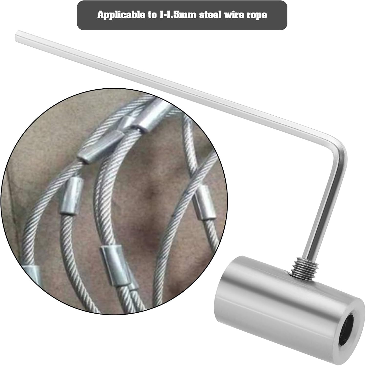 LT Easiyl 5Pcs 1Mm-1.5Mm Wire Rope Cable Clamp 304 Stainless Steel Wire Rope Clamp with Hexagonal Wrench, Length 15Mm Outer Diameter 8Mm Inner Diameter 3.5Mm image number 3