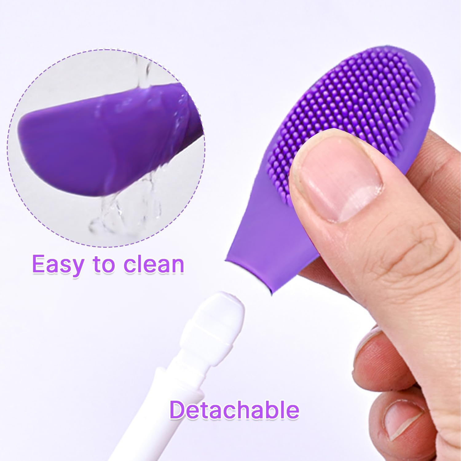 2 Silicone Facial Cleansing Brushes, Face Mask Skin Care Brush for Pore Cleansing (Purple) image number 3
