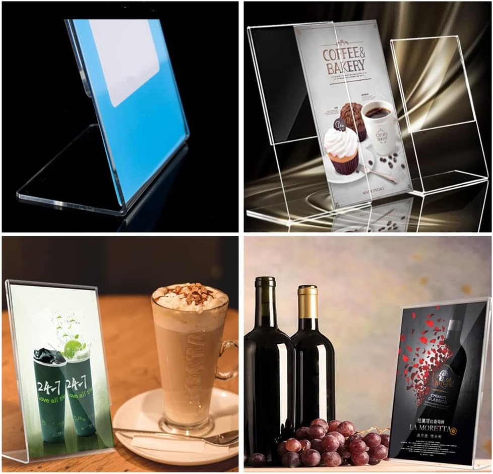 Clear Acrylic Sign Holder 10 Pack Clear Plastic Sign Holder Picture Photo Frames, Acrylic Sign Holder with Vertical Slanted Back, POP Flyer Document Paper Display Stand for Desktop (10X 15 Cm)