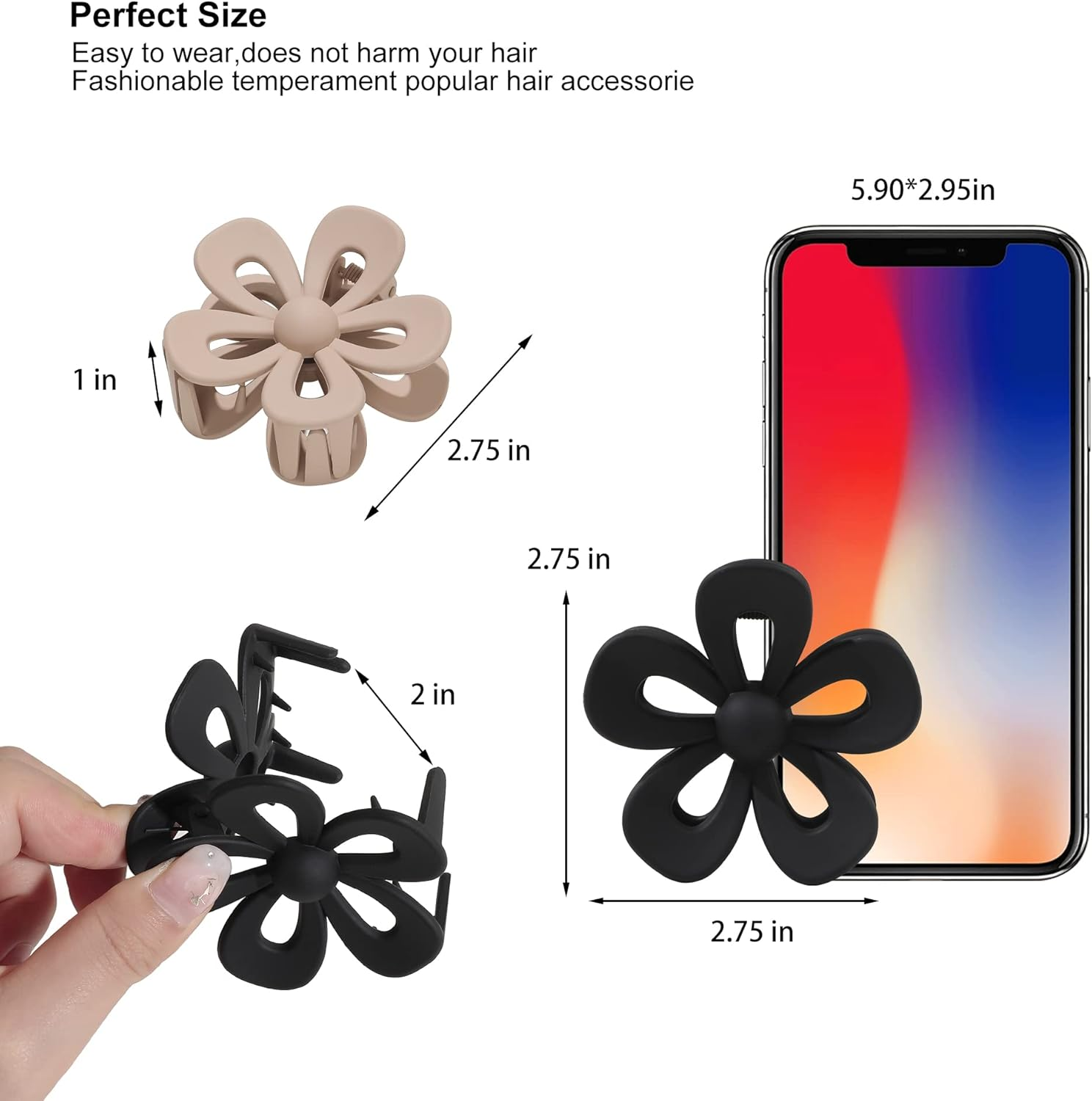 Flower Hair Claw Clip for Women Girls - Cute Matte Flower Non Slip Big Hair Clips for Thick Hair - Strong Hold image number 4