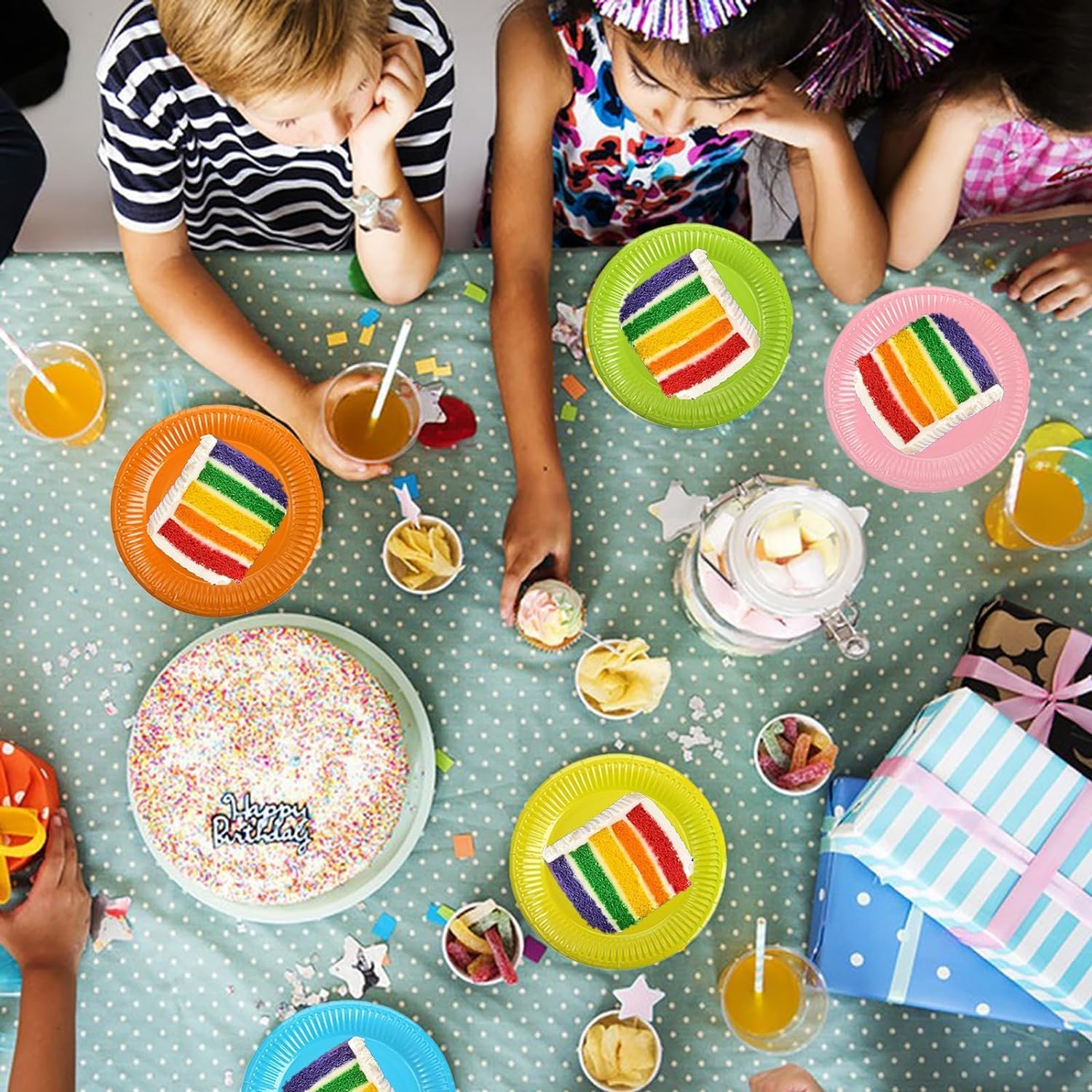 Colorful round Disposable Paper Plates, 50Pcs Colorful Paper Dinner Plate Disposable Party Paper Plates, 7 Inch round DIY Colored Paper Dish for Dessert Plates image number 2