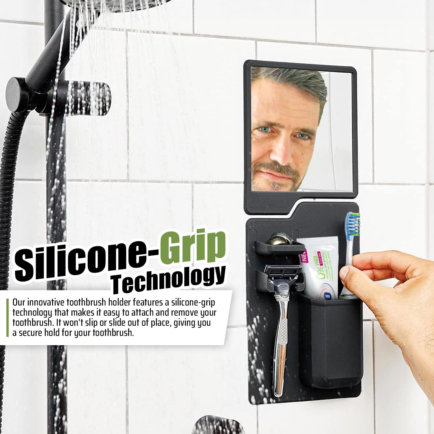 Powerful Suction Shower Mirror with Built-In Razor Hook | Ideal for Travellers, Home, Non Slip Silicone Toiletry Holder - for Shaving - Removable & Reusable, Great Gift