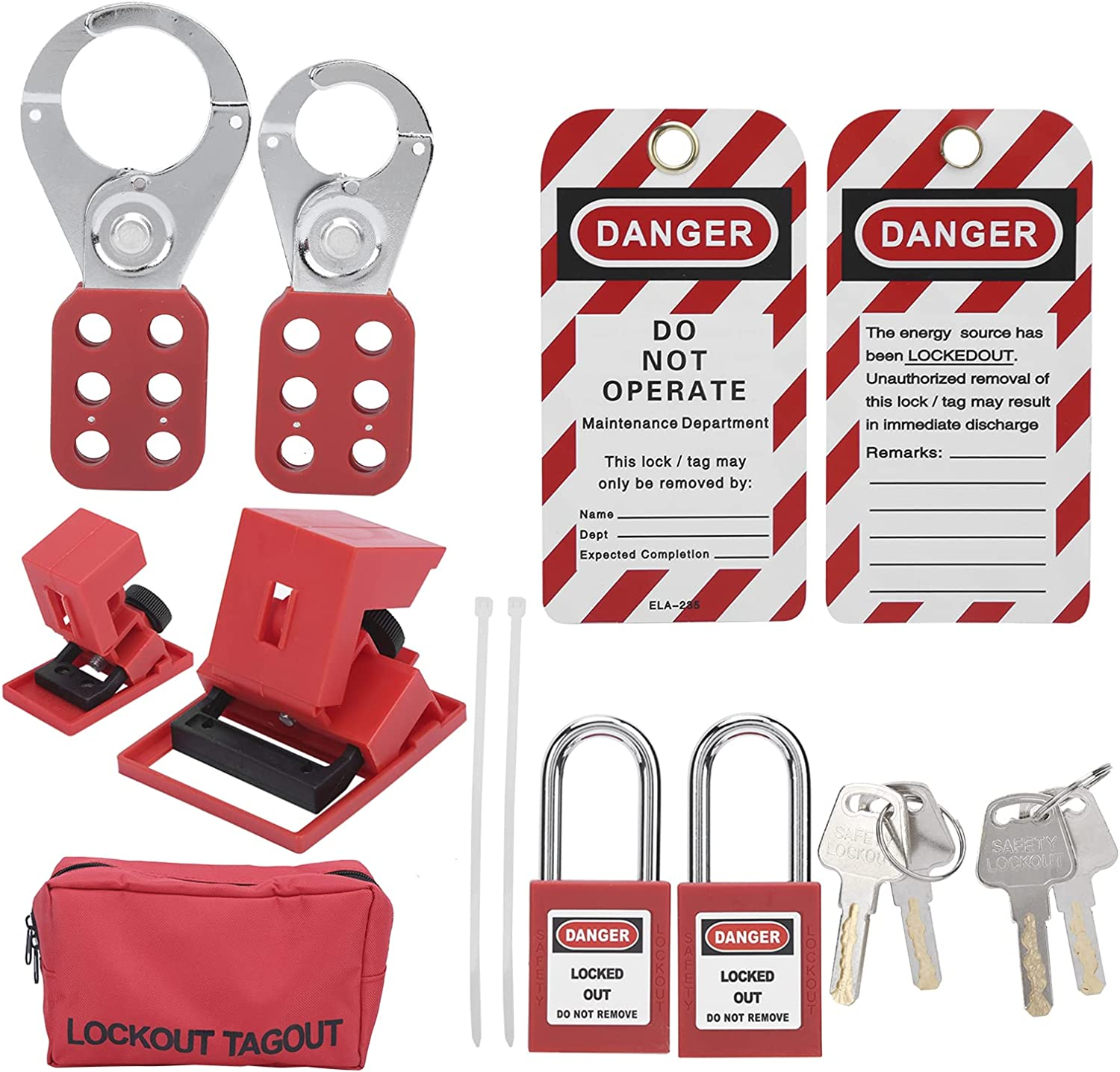 Lockout Tagout Kit, Multifunctional Clamp on Circuit Breaker Locks with Security Padlocks, Warning Tags, Portable Bag, for Electrical Safety image number 4
