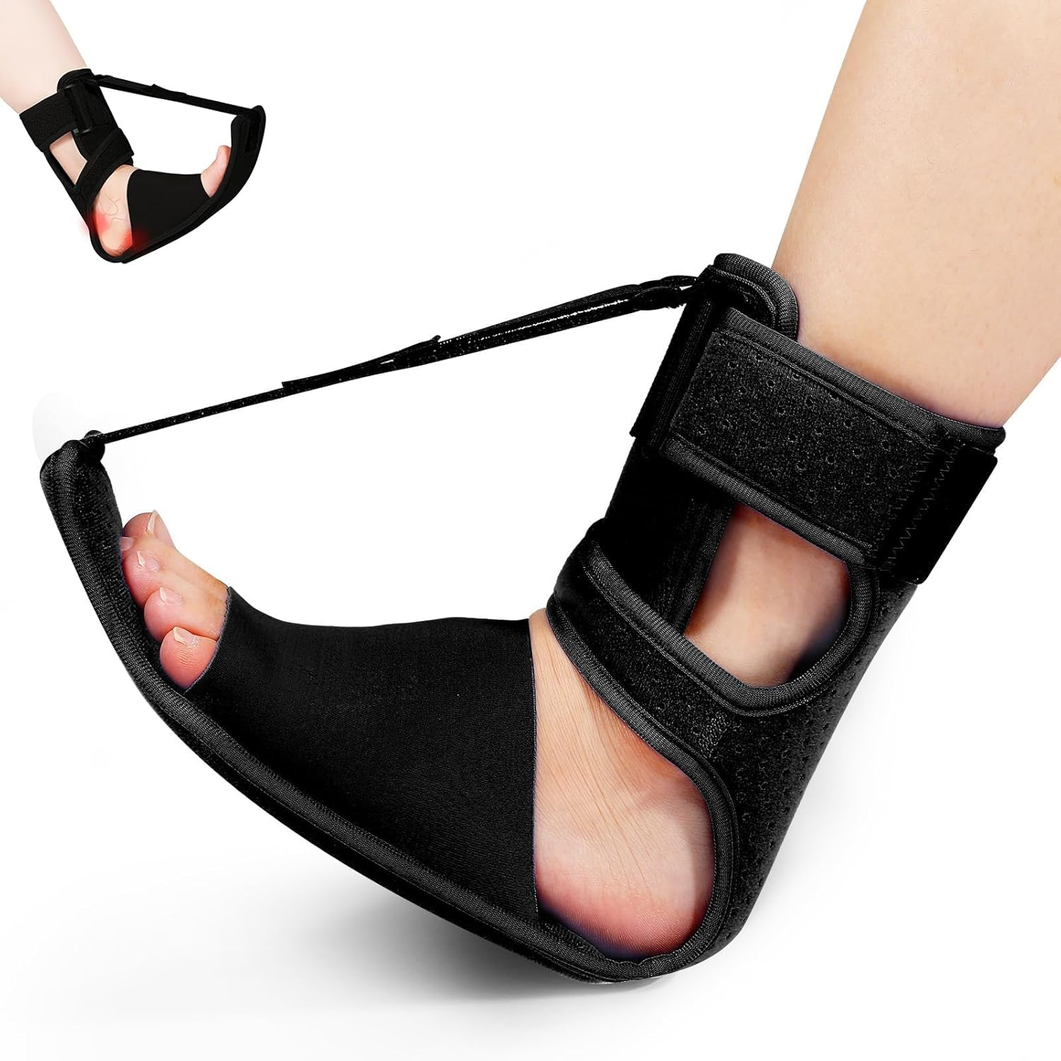 TONGLUO Plantar Fasciitis Night Splint Sock for Pain Relief, Soft & Comfortable Adjustable Foot Brace for Relief Tendonitis, Heel Spur, Foot Drop for Men and Women (Black) image number 1