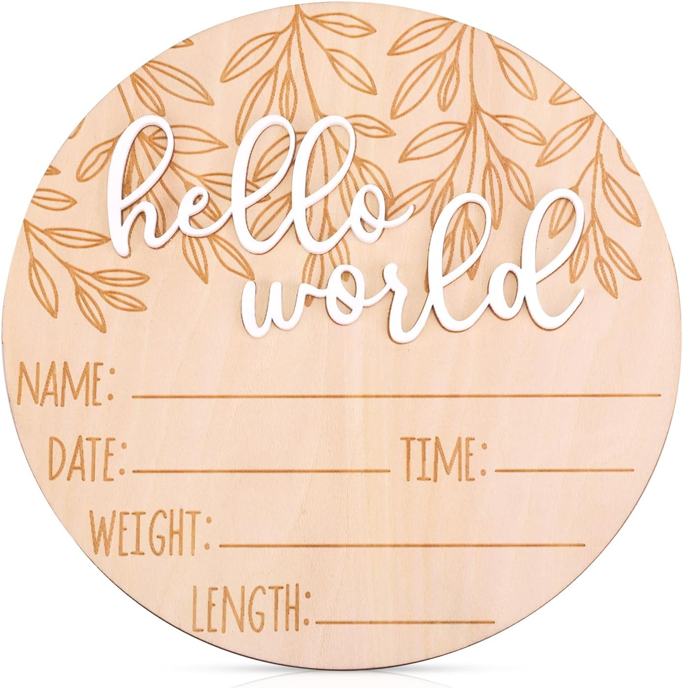 Birth Announcement Sign, Wooden Hello World Newborn Sign Baby Announcement Plaque Newborn Baby Name Board for Photo Props Baby Shower Hospital Nursery image number 2