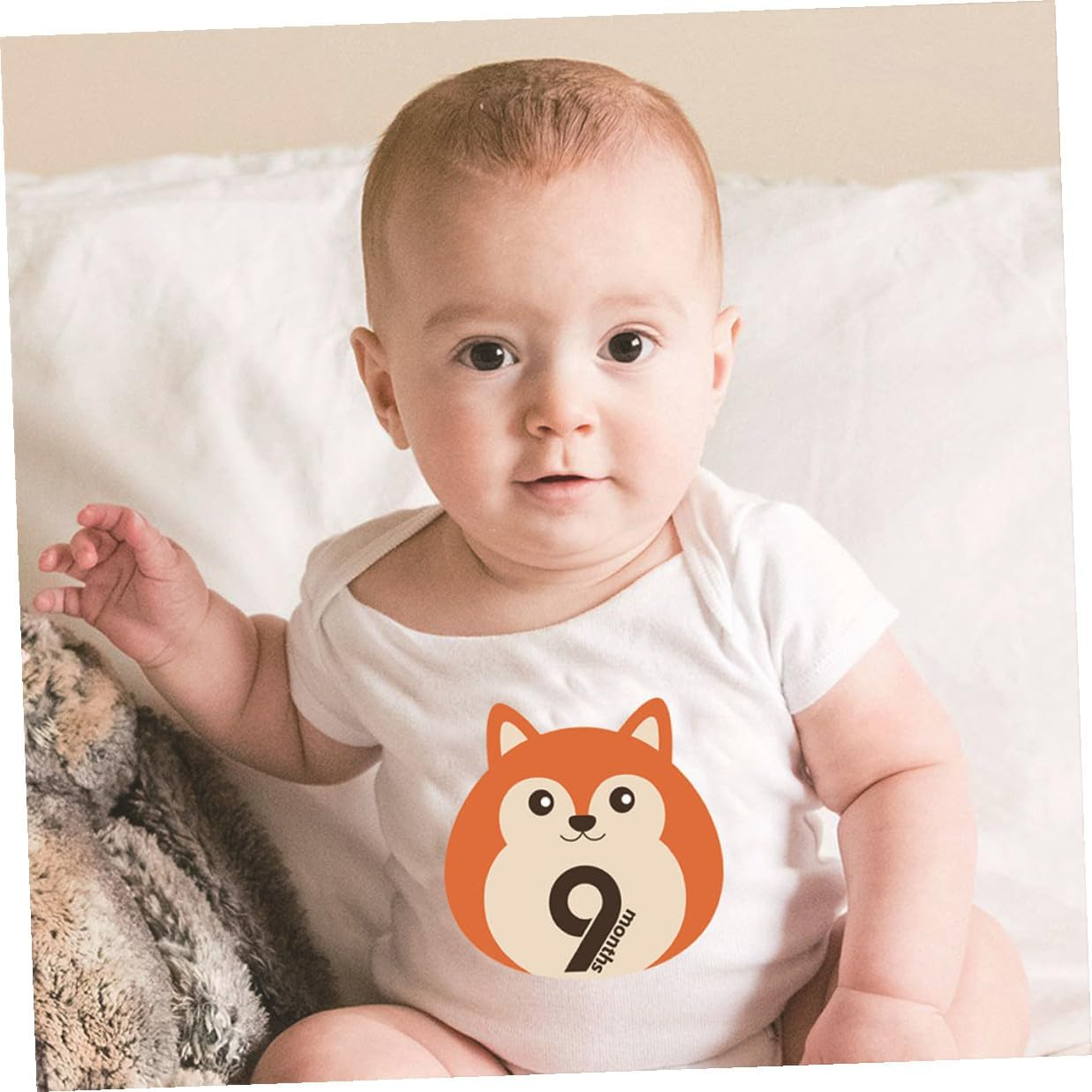 12 Sheets Milestone Stickers with Animal Design Self-Adhesive Monthly Decals for Newborn Photo Keepsake Reusable Belly Stickers for Boys image number 1