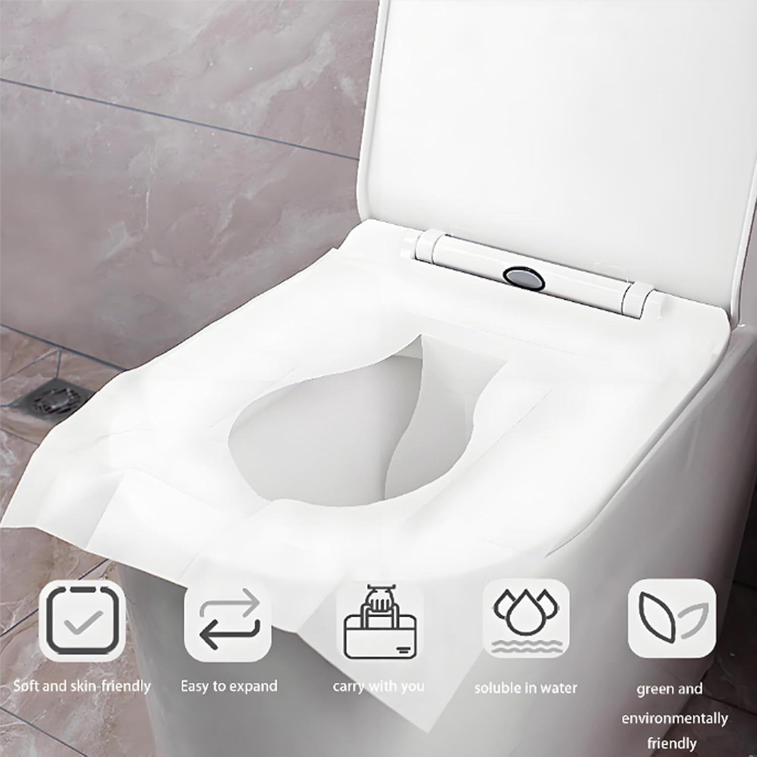 100-Count Toilet Seat Covers Disposable, Universal Size 38X46Cm, Waterproof, Washable, Essential for Travel in Public Restrooms, Suitable for Use in Public Restrooms, Airplanes, and Camping image number 1