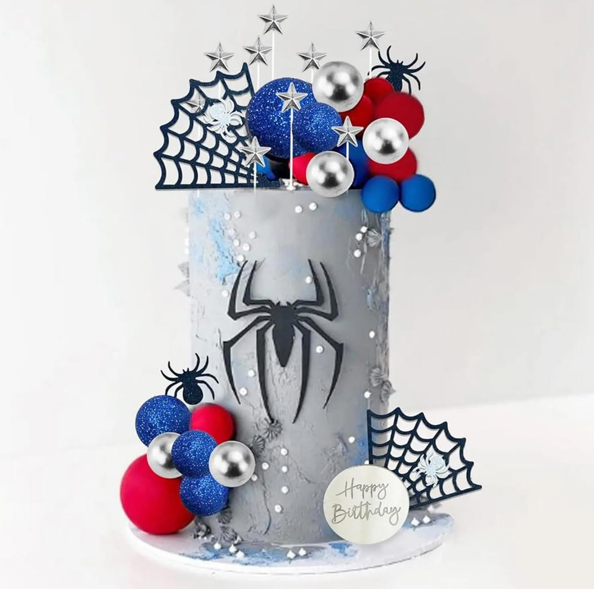 37Pcs/Set Spider Cake Topper Spider Web Cupcake Decorations with Red Black Balls Stars for Kids Birthday Party
