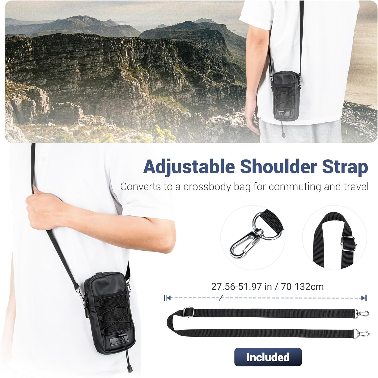 Military Backpack Shoulder Strap Pouch Holder,Tactical Phone Carrying Pouch Crossbody Holsters Bag for Iphone 16 15,Backpack Mount Bag for Phone Gopro Hero13 12 DJI Action 4 5 Pro Fits Hiking