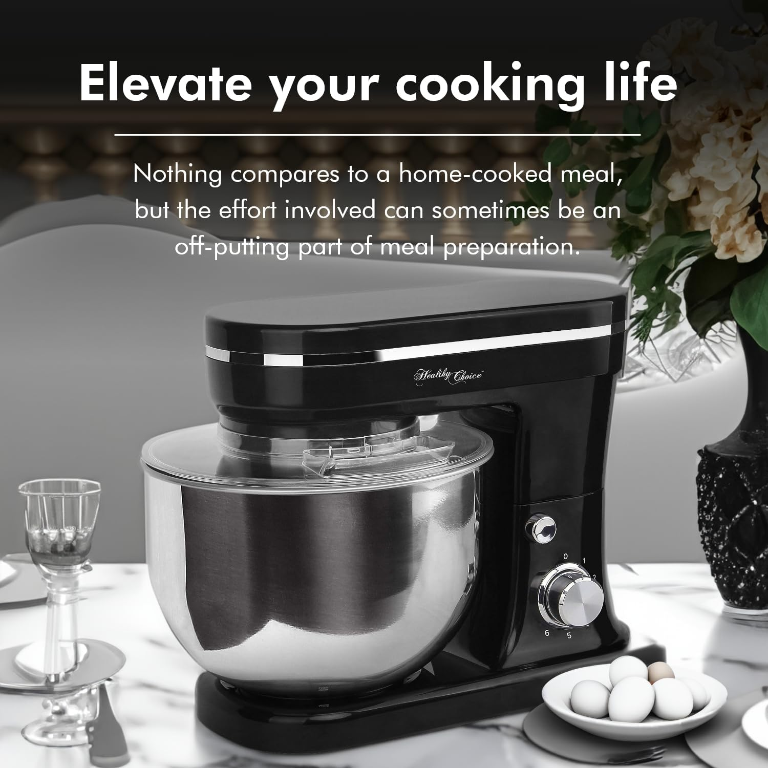 Healthy Choice Kitchen Mixer 1200W Stand Mixer - Planetary Mixing, Robust Gear Mechanism, Electronic Speed Settings, 5L Stainless Steel Bowl, Pouring Shield - Black (MMX1200) image number 1