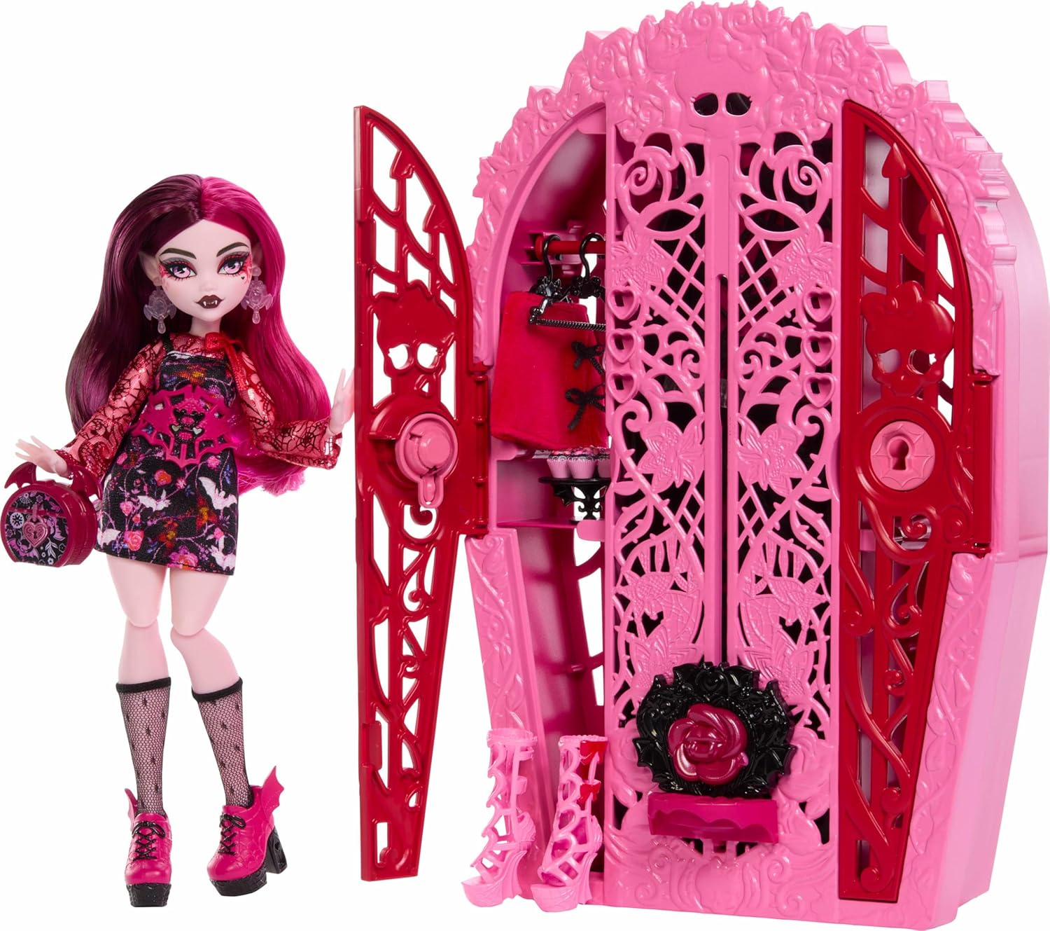 Monster High Skulltimate Secrets Doll & Accessories Set, Garden Mysteries Draculaura with Reveal Closet & 19+ Tea Party Surprises like Clothes image number 4