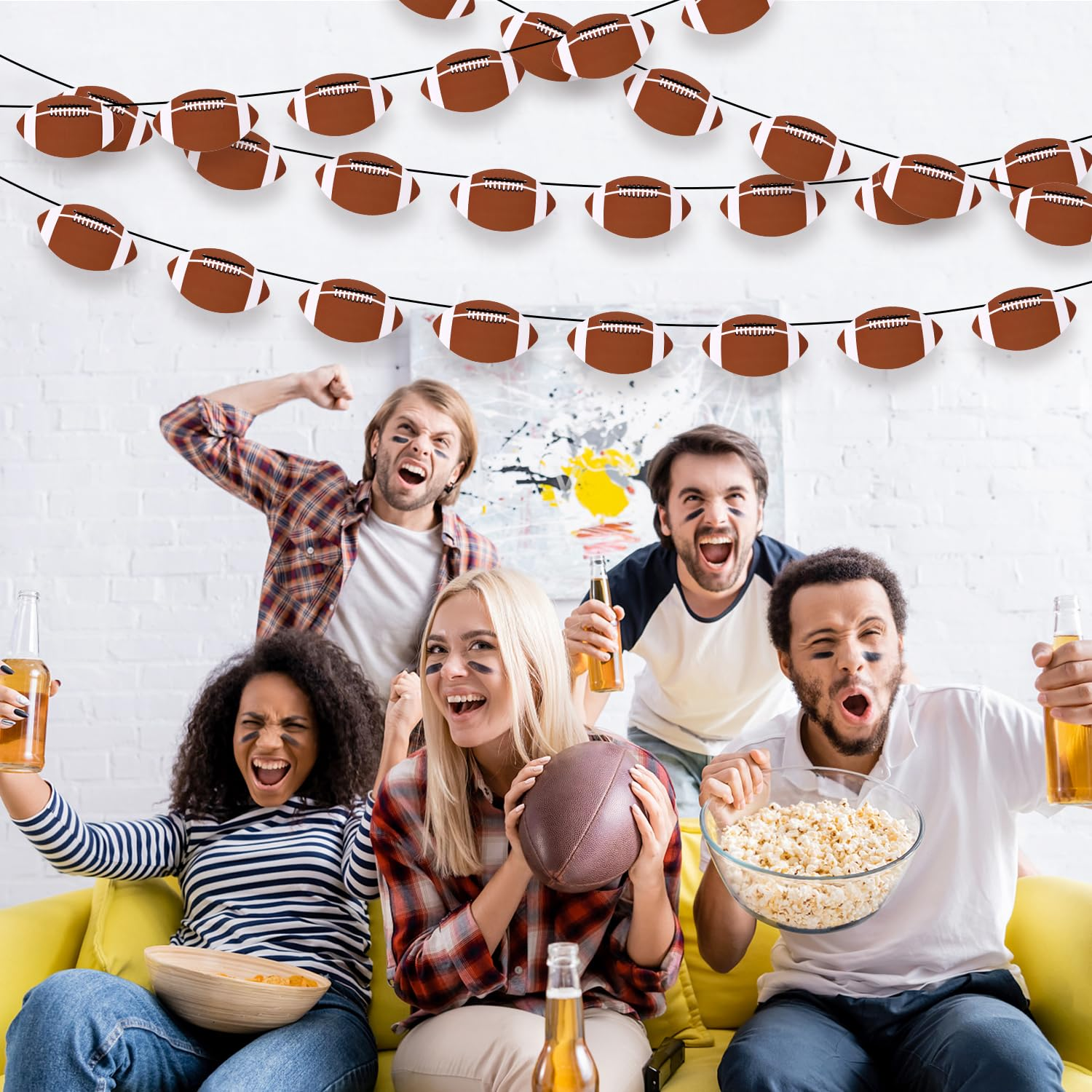 4Pcs Football Banner, DIY Hanging Football Party Decorations Rugby Banner Football Paper Cutouts Banner Sport Event Supply for Football Bowl Game Day Birthday Party Decor image number 4