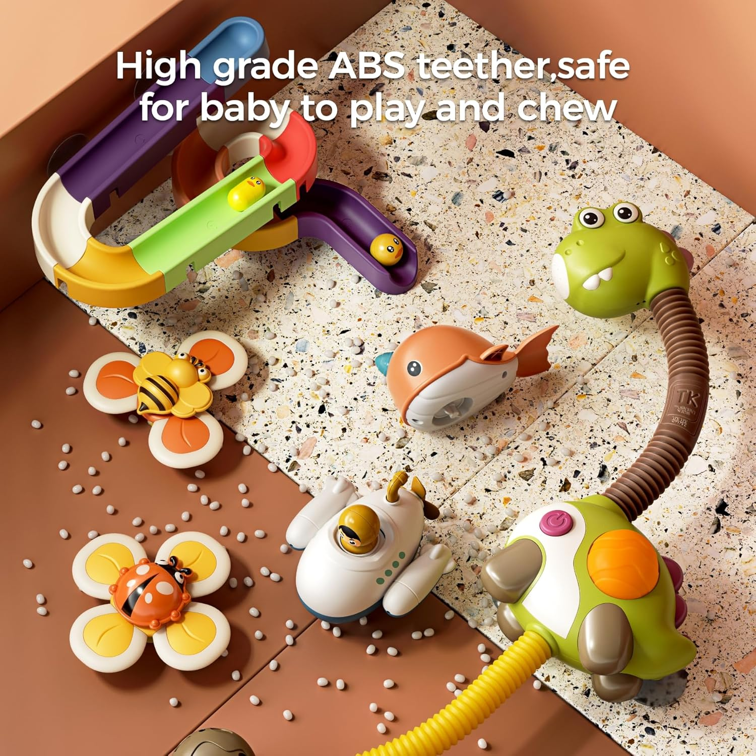 TUMAMA Bath Toy Set Bathtub Toy with Showerhead ,Water Slide, 2 Wind up Toys 2 Suction Spinner Toys Storage Bag, Dinosaur Water Spray Squirt Shower Duck Toys for Toddles and Babies 0-5 Year image number 6