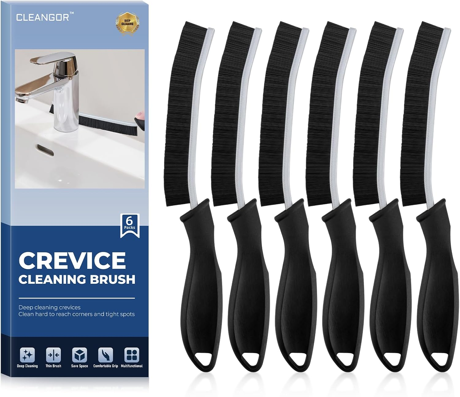 Cleangor Crevice Cleaning Brushes, Cleaner Scrub Brush Tool for Hard to Reach Tight Space, Home Essentials, Cleaning Supplies for Shower, Bathroom, Kitchen, Toilet, Window image number 2