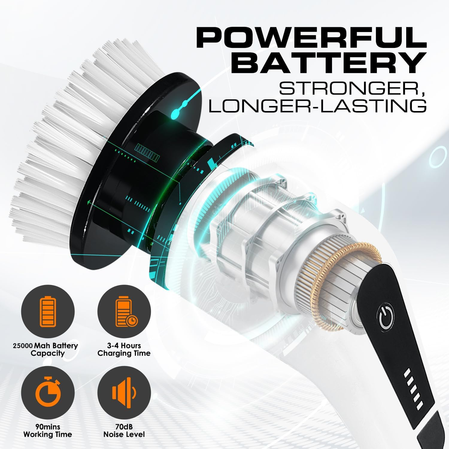 Electric Spin Scrubber, Cordless Shower Scrubber, 7 Replacement Brush Head, 1.5H Bathroom Scrubber Dual Speed, Shower Cleaning Brush with Extension Arm for Bathtub Tile Floor image number 4