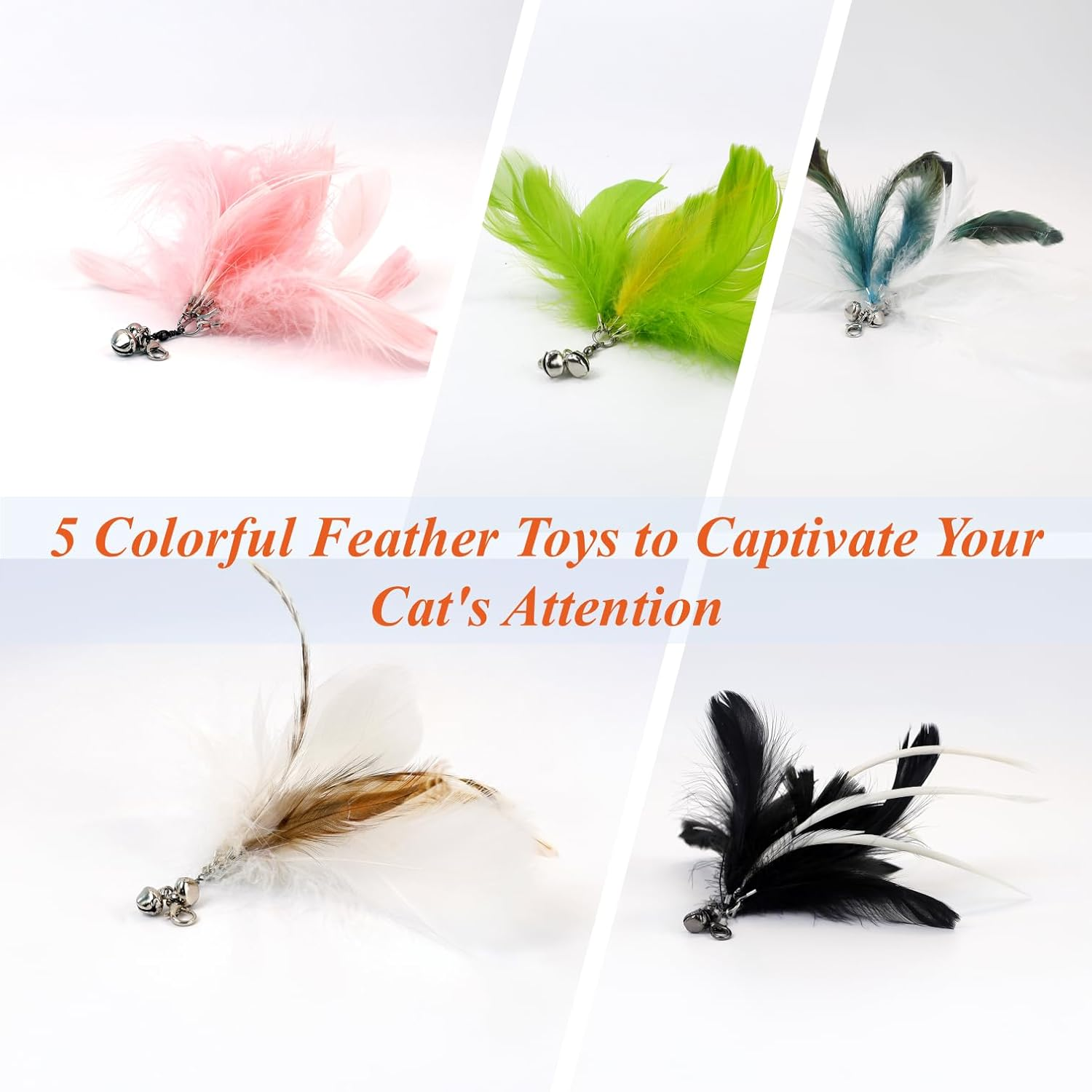 ZAYLUMO Interactive Cat Toys - Wand Toy with Suction Cup, 6 Bird & 5 Feather Replacement Heads, Perfect for Bored Indoor Cats &ndash; Engaging Cat Products with Bells & Natural Feathers image number 1