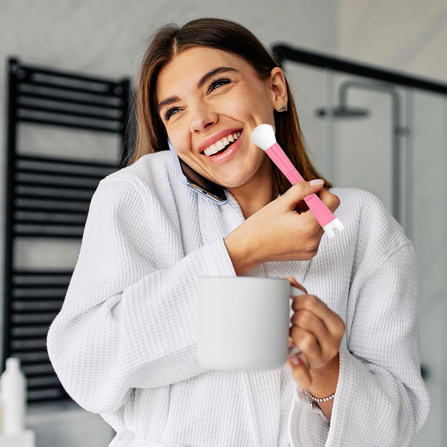 Nose Contour Brush, U Shaped Makeup Brush Dual End Nose Contour Brush Pro Contour Duo Brush for Sculpting and Defining Nose Cheek Bones Contour (Pink)