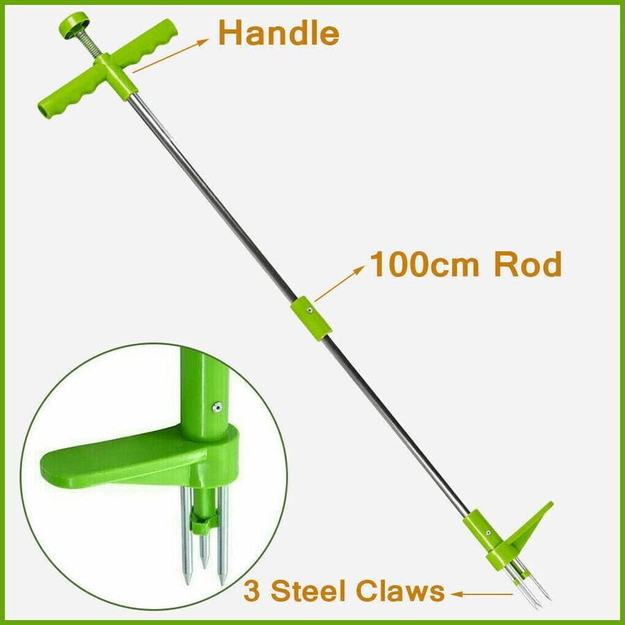 Weed Puller Stand-Up Weeder Weed Puller Garden Golves Claws Weeder Twister Twist Pull Lawn Root Remover Tool - No Chemical Lawn Care Tool, Silver & Green image number 4