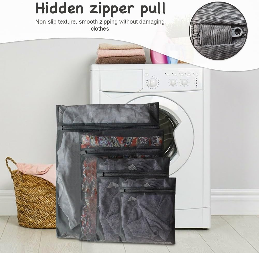 Chamgeco 4PCS Mesh Laundry Bags, Travel Storage Organize Bag for Delicates with Premium Zipper, Clothing Washing Bags for Laundry,Blouse, Bra,Hosiery,Stocking,Underwear,Lingerie (Set of 4 - Black) - Set Of 4 - Black image number 3