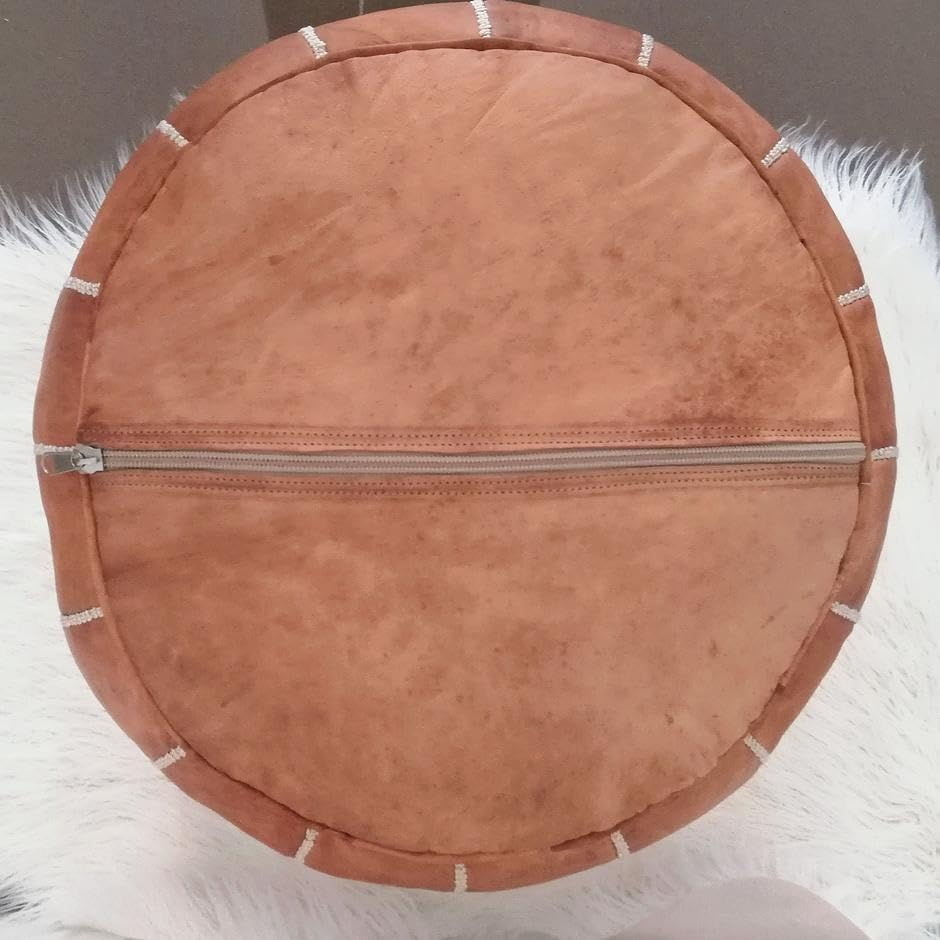 Tan Brown Moroccan Leather Ottoman Pouffe