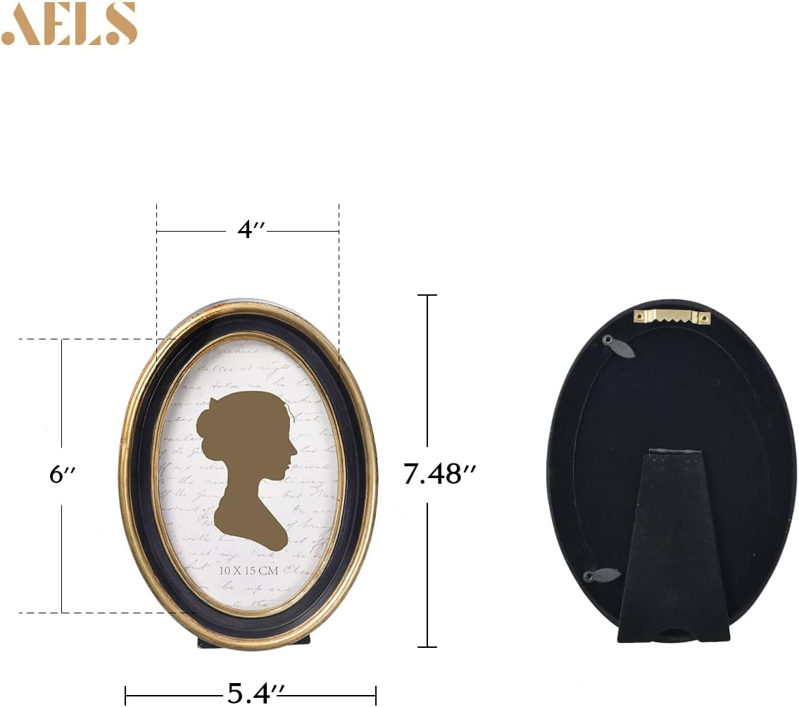 AELS 4X6 Inch Vintage Picture Frame, Elegant Antique Photo Frames with Glass Front, Photo Display, Tabletop Wall Hanging, Gift Ideas, Black Oval with Gold Trim image number 6