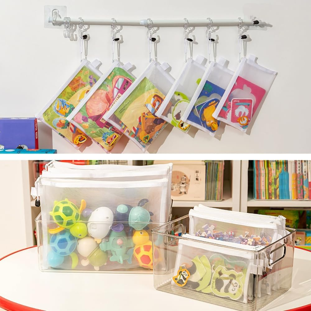 PQCLXUYA 12 Pcs Clear Mesh Zipper Pouches,Puzzle Building Block Sets Toy Storage & Organization,Multipurpose Nylon Pouch for School Supplies, Puzzles & Games Organizing Storage(A4+A5+A6) image number 4