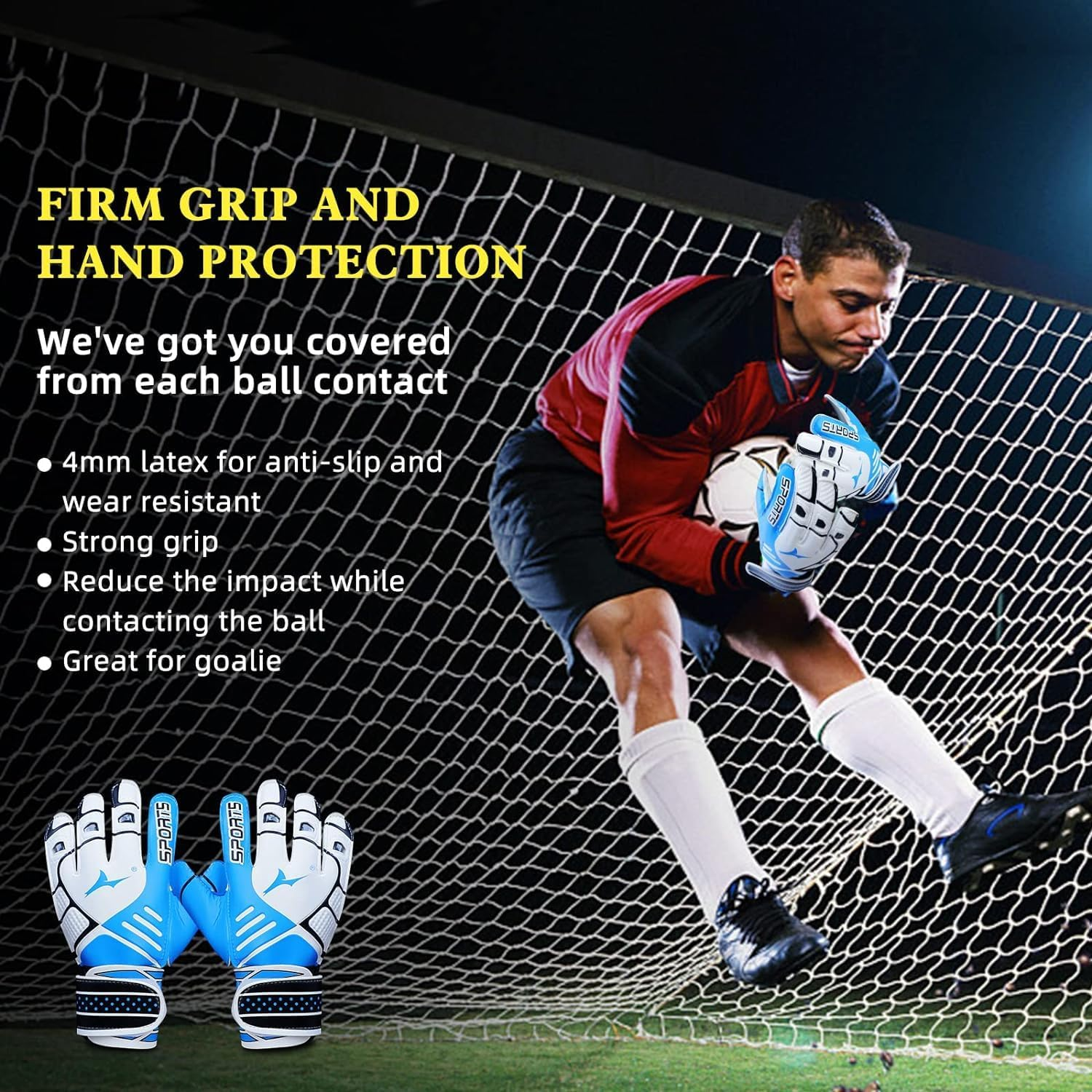 Goalie Gloves, Football Goalkeeper Gloves, Kids & Youth Football Goal Keeper Gloves Strong Grip for the Toughest Saves with Give Splendid Protection Double Layer Wrist Protection（Size 8） image number 6