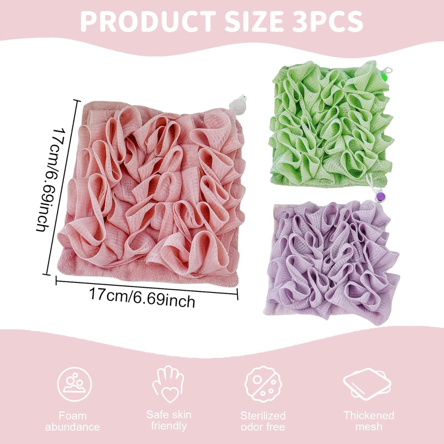 Soft Loofah and Washcloth, 3Pcs 2-In-1 Bath Loofah Sponge Loofah Washcloth,Washcloth Loofah Soap Combo,2-In-1 Shower Washcloth Loofah,Loofah and Washcloth 2-In-1 Bath Loofah Sponge Loofah Washcloth