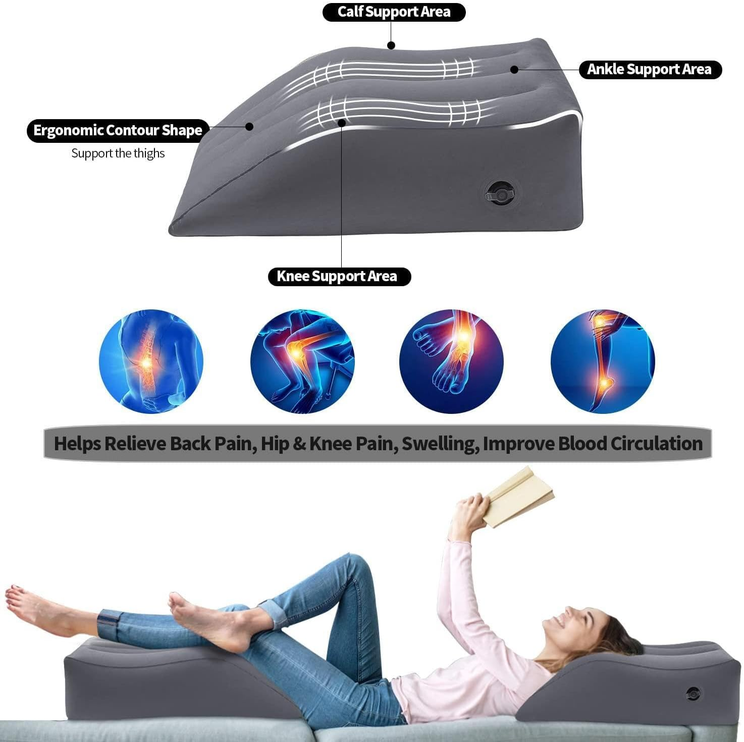 Leg Elevation Pillow,Inflatable Wedge Pillows,Comfort Leg Pillows for Sleeping,Improve Circulataion and Reduce Swelling,Improving Sleep Quality, Leg Wedge Pillows for after Aurgery,Foot,Ankle Recovery