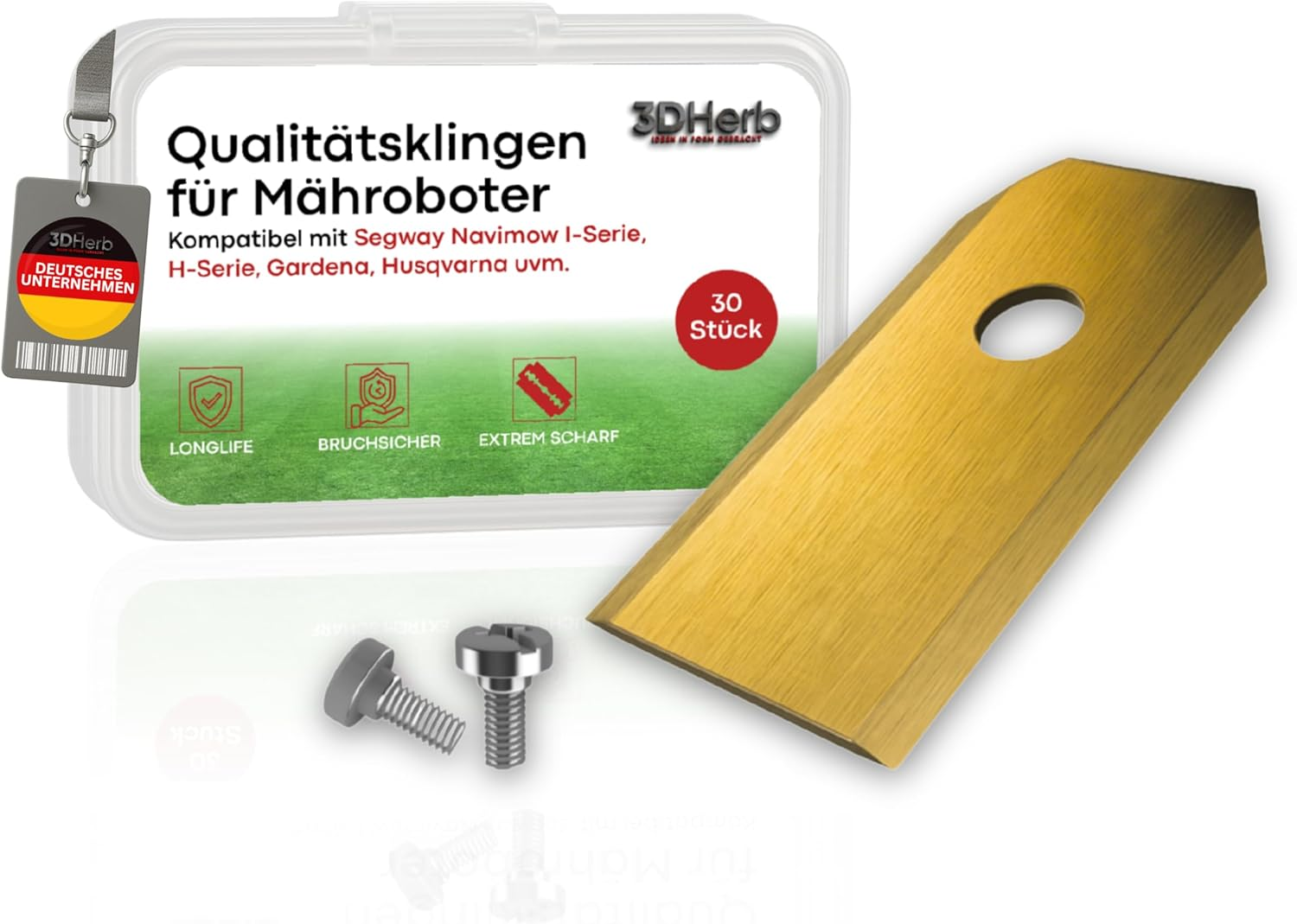 30 X Replacement Blades + Screws, Replacement Blades Compatible with Segway Navimow Robotic Lawnmower for Long, Sharp Cut (Set of 30 Blades) - Titanium Carbit Coated image number 3