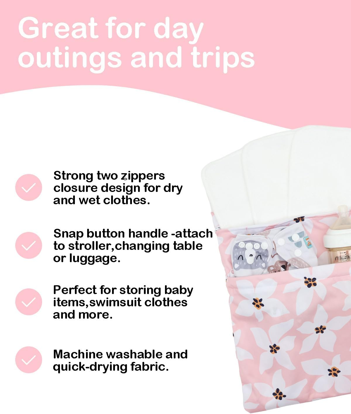 ALVABABY 3 Cloth Diaper Wet Dry Bags Waterproof Reusable with Two Zippered Pockets Travel Beach Pool Daycare Soiled Baby Items Yoga Gym Bag for Swimsuits or Wet Clothes Small Medium Large 3L-ZM26