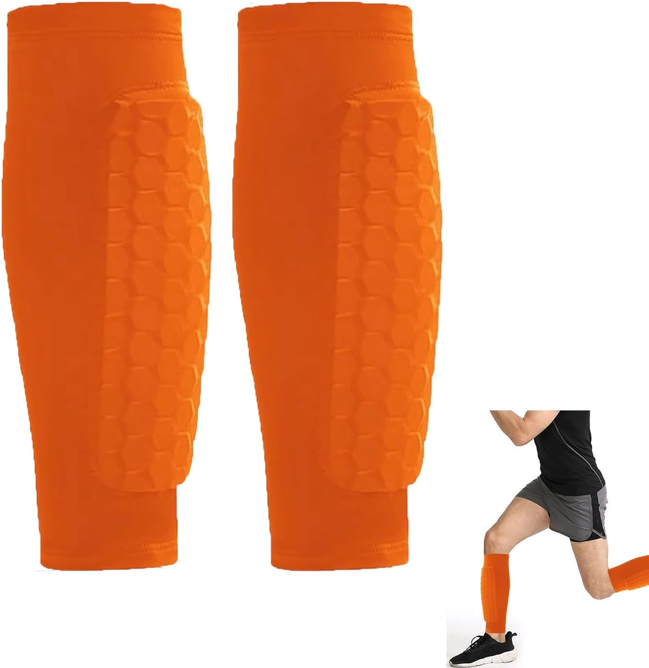 Roczential Shin Guards for Soccer, Lightweight Shin Pads for Kids Youth & Adult - Football Shin Defender Protective Gear, Comfortable Breathable Leg Guards. (2, Orange, Medium) image number 6