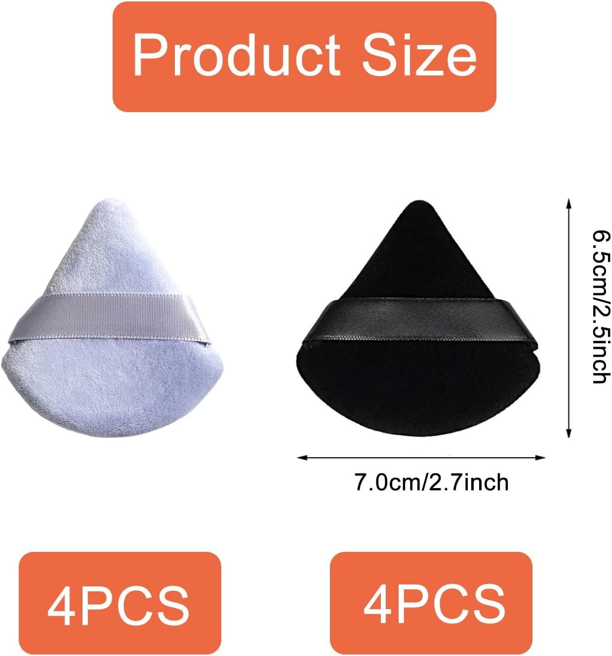 8 Pieces Triangle Makeup Powder Puff, Face Sponge Powder Puff, Washable Reusable Sponge, Wet Dry Makeup Tool for Loose Powder or Foundation Blush (4Black + 4Grey) - Black+Grey image number 4