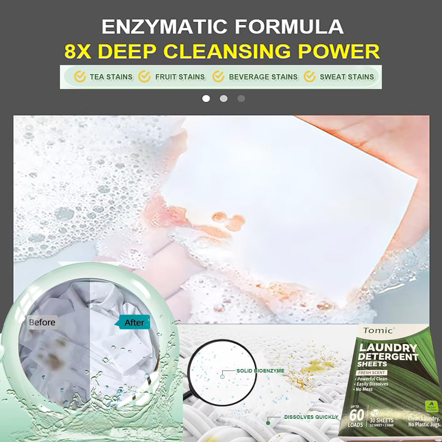 Sknet Australian Eco-Friendly Laundry Detergent Sheets -60 Loads | Plastic-Free, Biodegradable| Fresh Linen Scent |Travel-Safe & Hypoallergenic| Zero Waste, Liquidless Washing Strips|All Washer Types image number 6